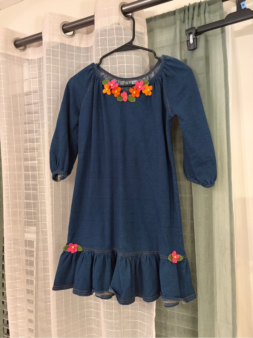 Blue Denim Floral-Accent Girls' Dress